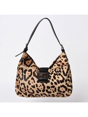 Fendi Mamma Bucket Bag Leopard Calf Hair Leather Brown Silver